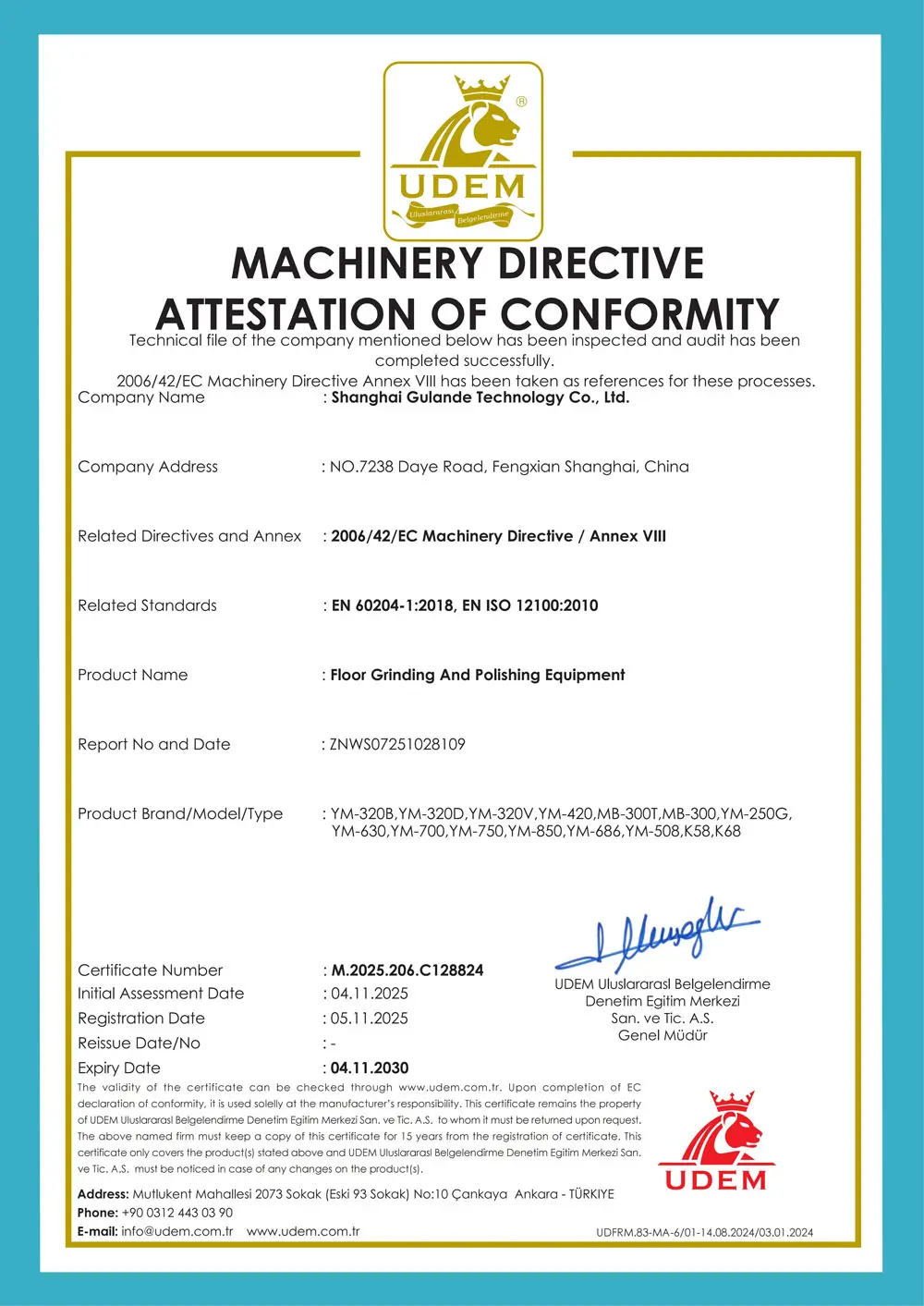 Exceptional Grinder CE Certification