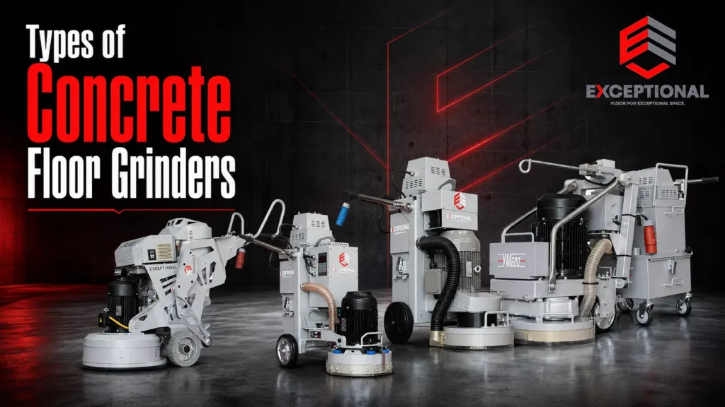 types of concrete floor grinders by head system, size, power and operation