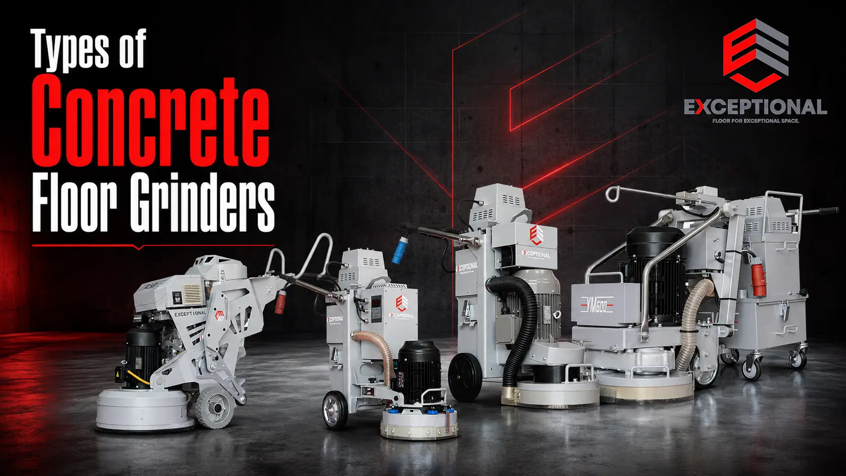 types of concrete floor grinders by head system, size, power and operation