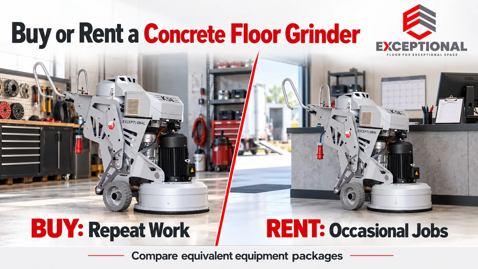 Concrete floor grinder ownership for repeat work compared with rental for occasional jobs