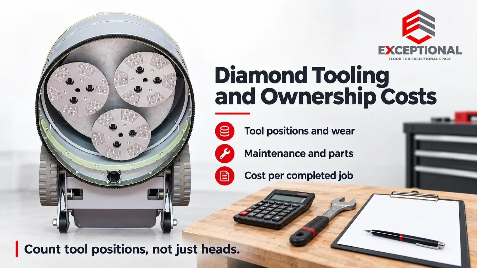 Concrete floor grinder Tooling and ownership costs