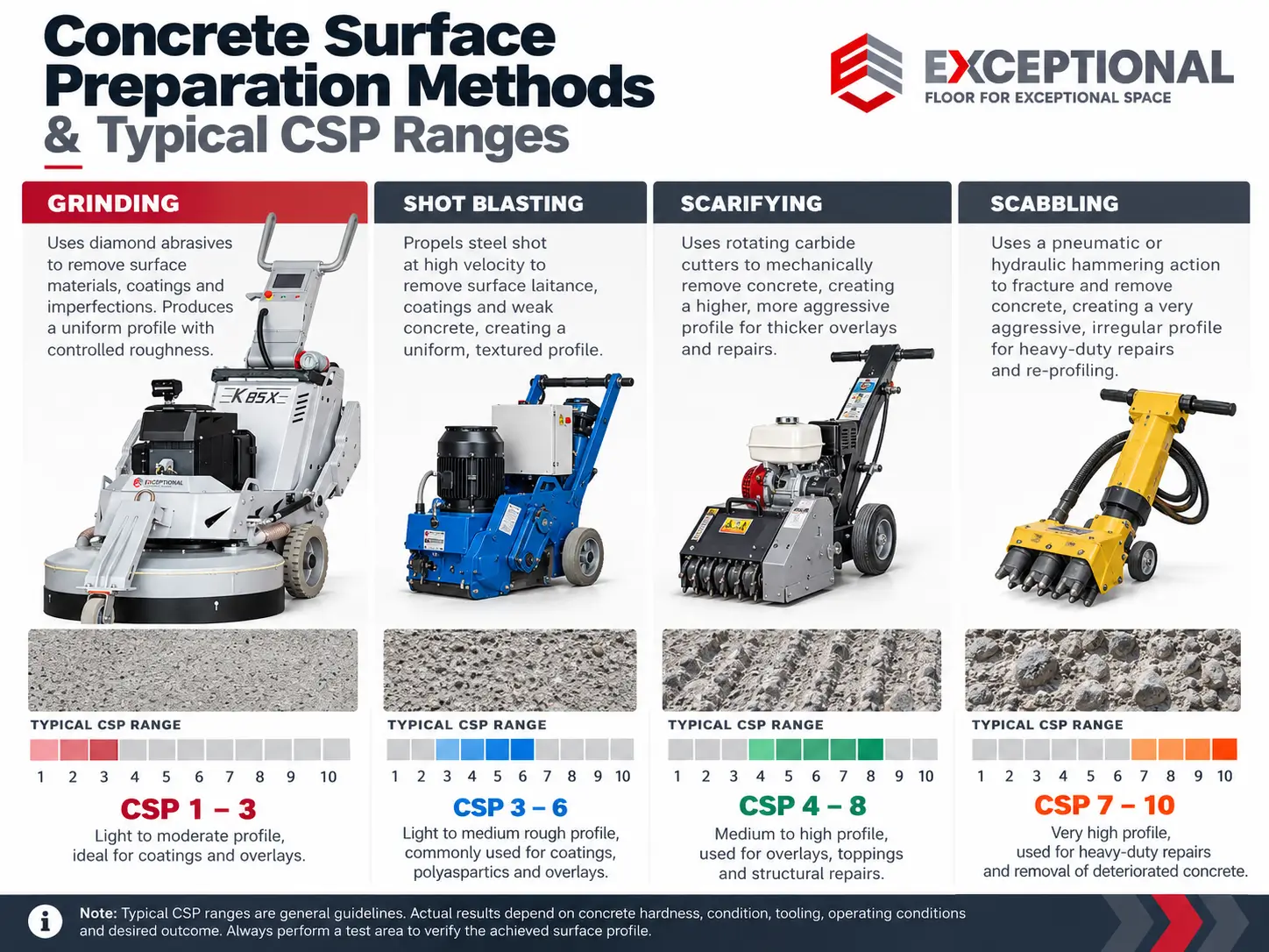 Concrete Surface Preparation Methods and CSP Ranges