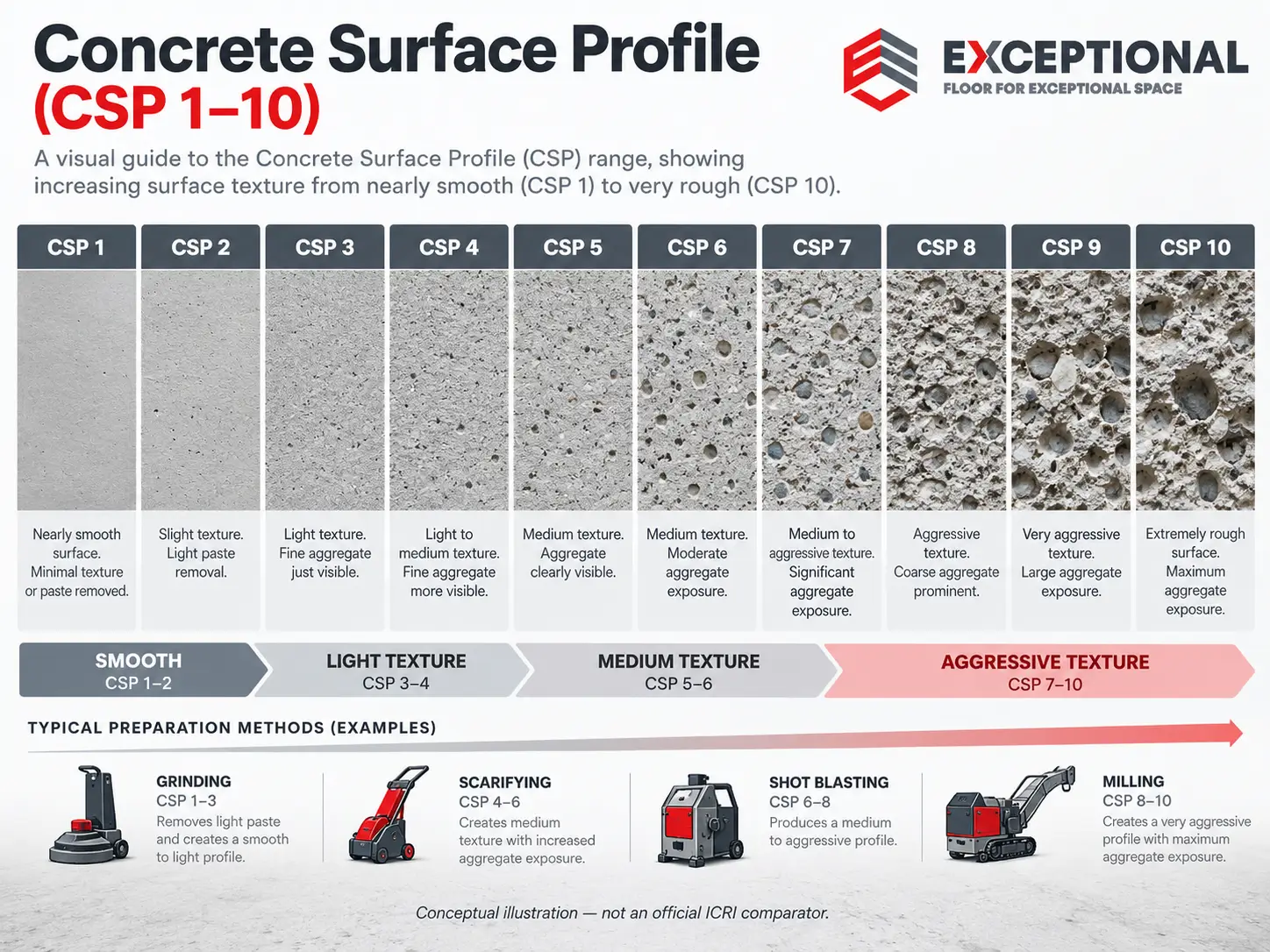 Concrete Surface Profile (CSP 1–10) Comparison